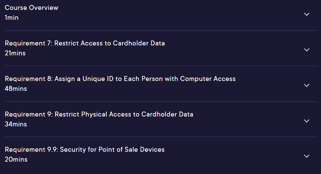 Course topics · Pluralsight — PCI DSS: Restricting Access to Cardholder Data 2024-10
