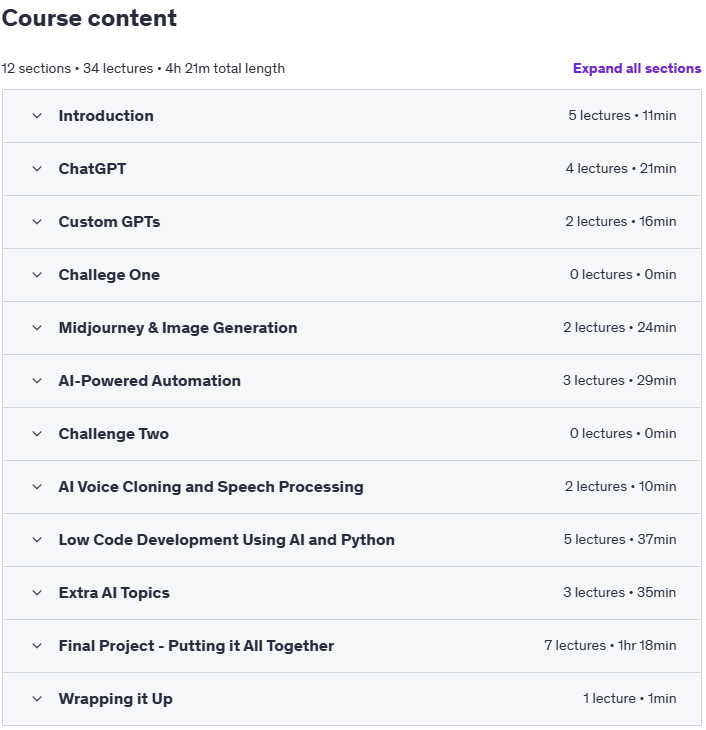 Temas del curso · El completo 14- Día ChatGPT A.I. Mastery Crash Curso 2025-5