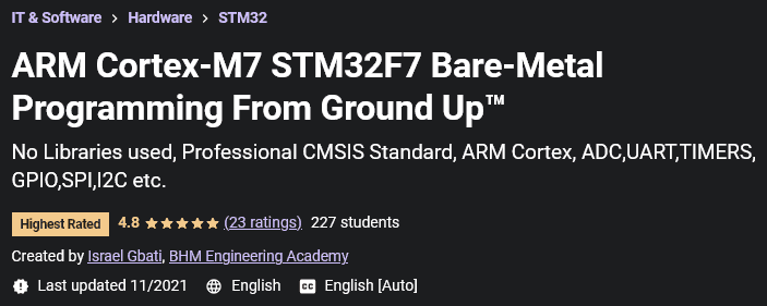 Course topics · Udemy — ARM Cortex-M7 STM32F7 Bare-Metal Programming From Ground Up 2021-7