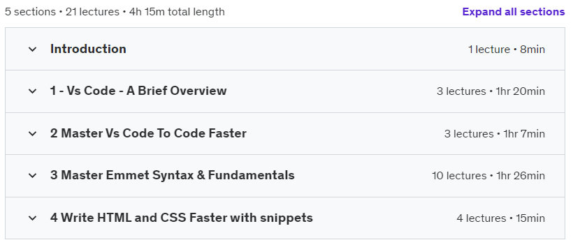 Course topics · Udemy — Write Html & Css 5 Times Faster With Vs Code & Emmet 2023 2022-12