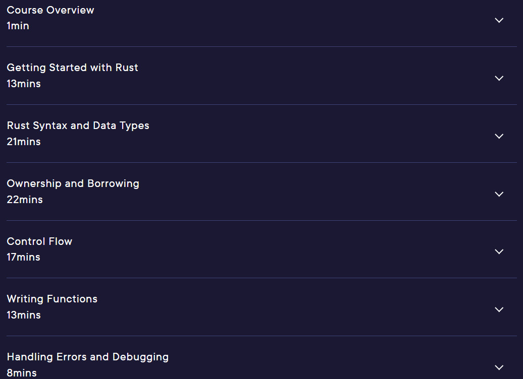 Course topics · Pluralsight — Rust 2021 Fundamentals 2023-9