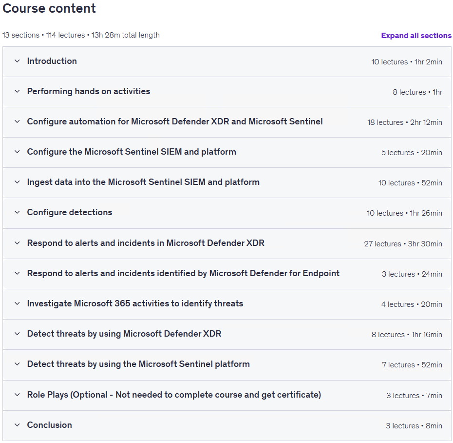 Temas del curso · El SC-200 Microsoft Security Operations Analyst Curso y SIMs 2026-4