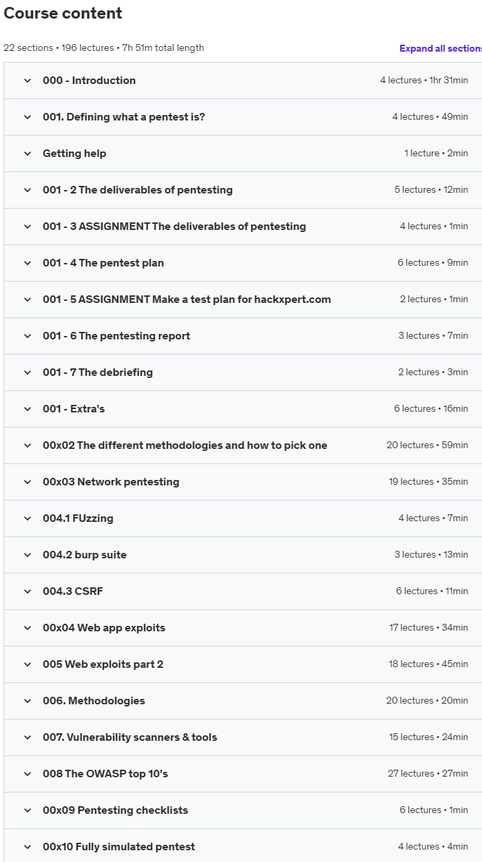Course topics · Pentesting 101: The Ultimate Hacking Guide Start To Finish 2023-01