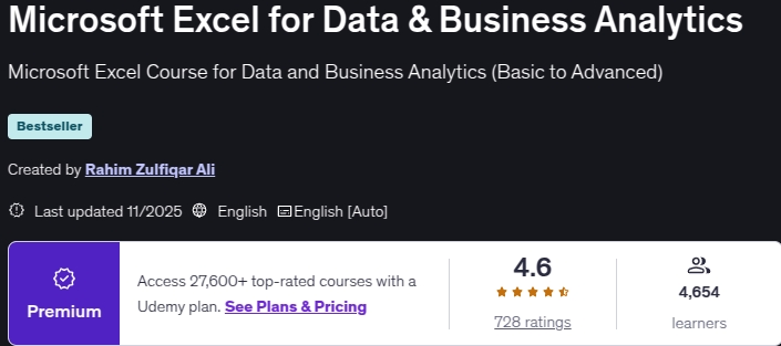الصور · Microsoft Excel لـ Data & Business Analytics 2025-11