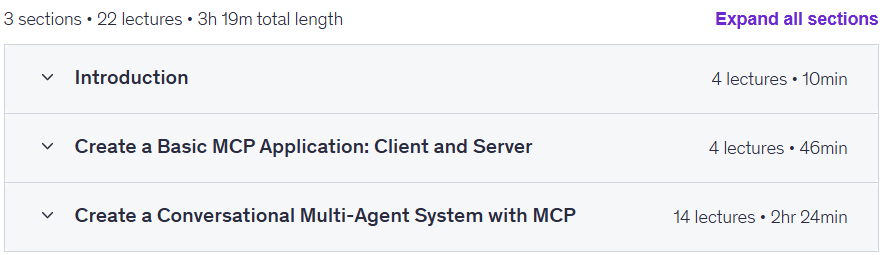 Course topics · Udemy — MCP Crash Course: Create a Conversational Multi-Agent System 2025-6
