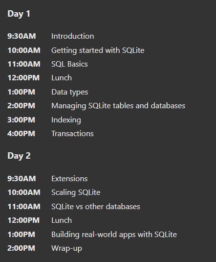 Course topics · Frontend Masters — Complete Intro to SQLite 2024-8