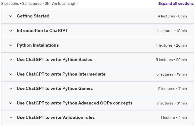 Course topics · Master in Python Language Quickly Using the ChatGPT Open AI 2023-2