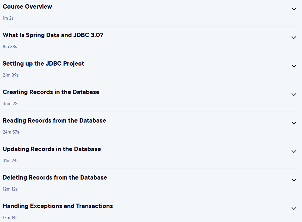 Course topics · Pluralsight — Persistence Using Spring Data JDBC 3.0.0 and Spring Framework 6 2023-9