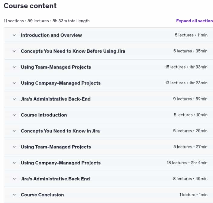 Course topics · Jira for Beginners – Detailed Course to Get Started in Jira 2025-3