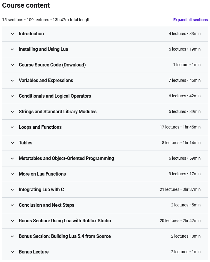 Course topics · Lua Scripting: Master complete Lua Programming from scratch 2021-4