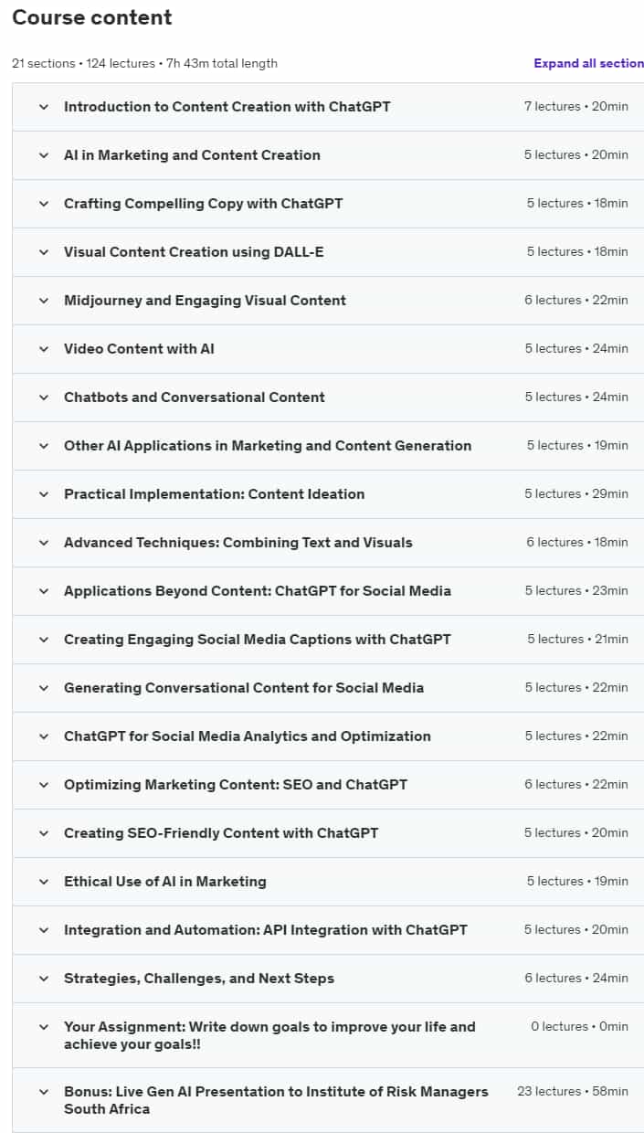 Course topics · AI & Digital Marketing: Mastering Content Creation & ChatGPT 2024-2