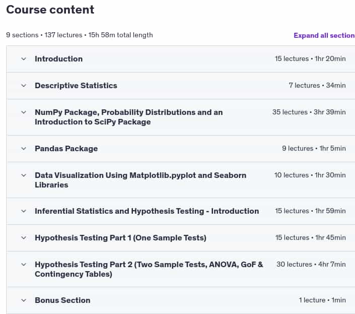 Course topics · Statistics for Data Analysis Using Python 2021-9