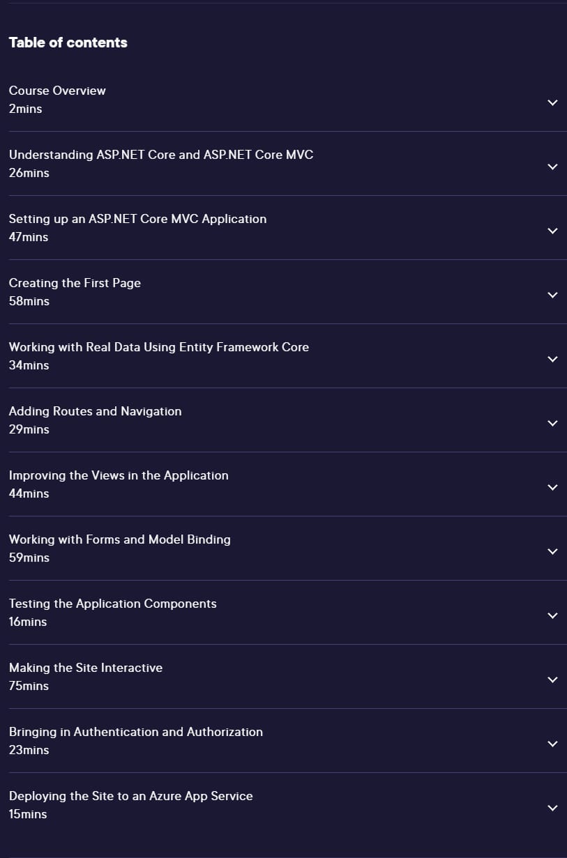 Course topics · Pluralsight — ASP.NET Core Fundamentals 2025-3