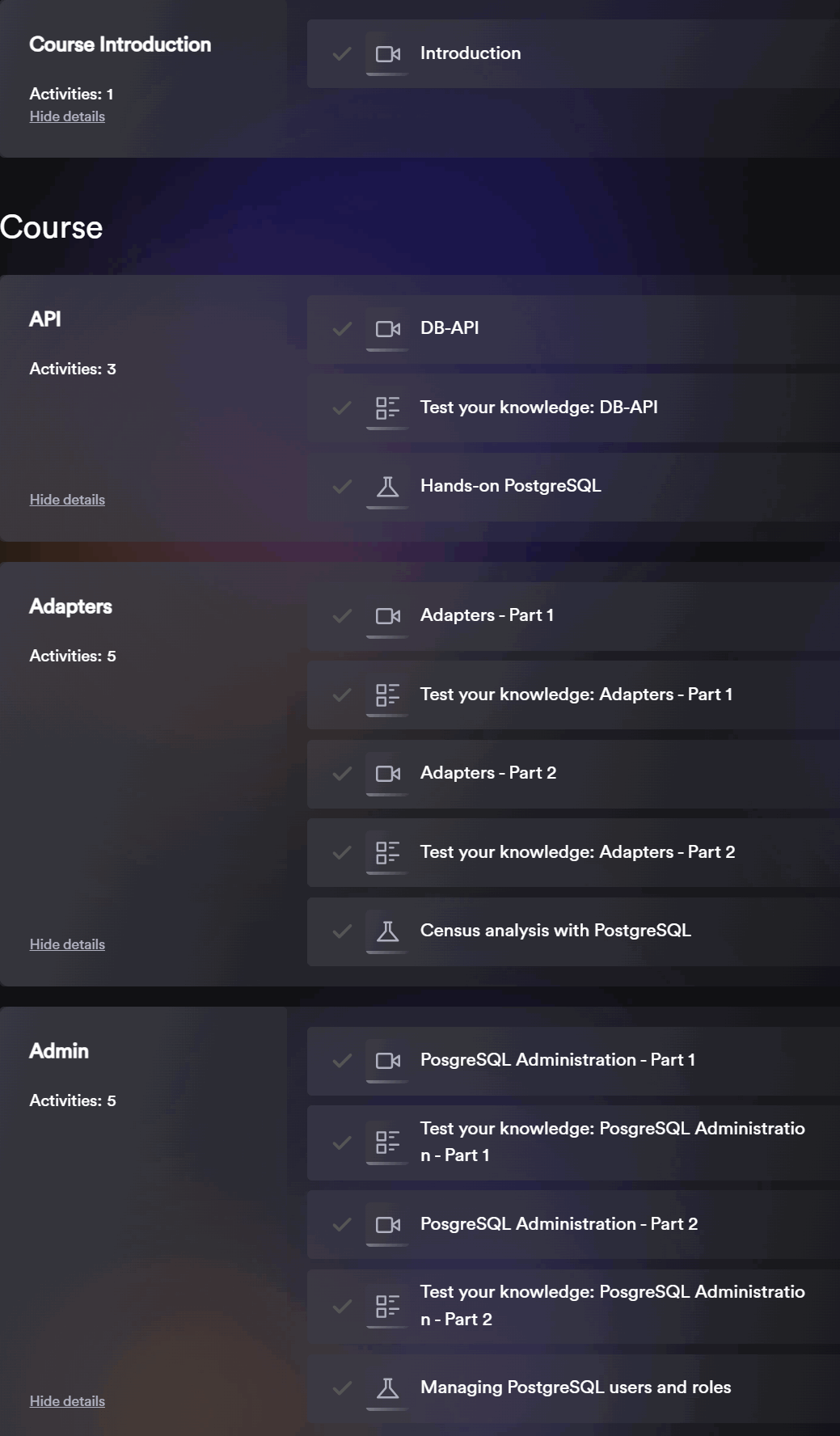 Course topics · INE — PostgreSQL for Python Developers 2022-11