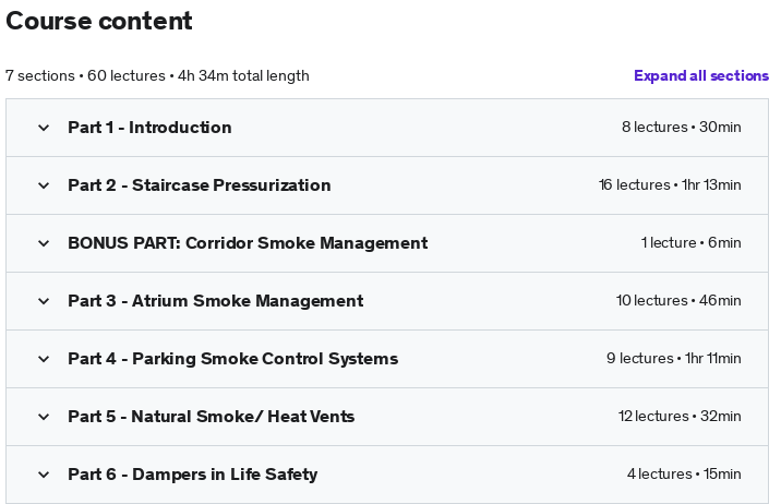 Course topics · Udemy — Smoke Control Systems Design 2023-1