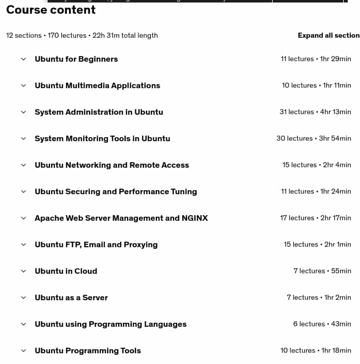Course topics · Udemy — Comprehensive Ubuntu Mastery 2024-8