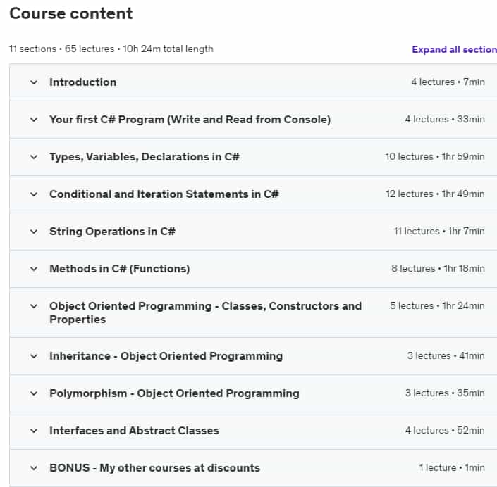 Course topics · Master C# Programming – Beginner to Advanced (with OOP) 2024-5
