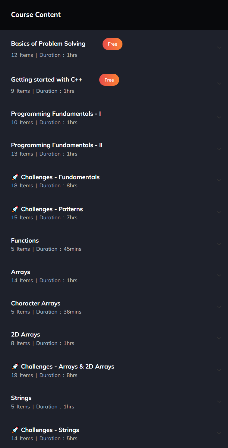Course topics · Coding Blocks — C++ Fundamentals 2024-6