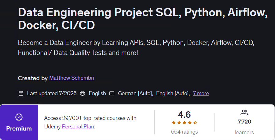 चित्र · डेटा इंजीनियरिंग परियोजना SQL, Pythonएयर फ्लोर, Dockerसीडी / सीडी 2026-7