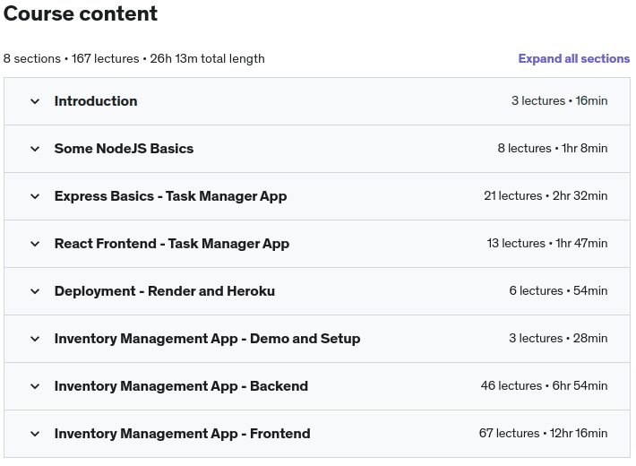 Course topics · Udemy — MERN Stack Bootcamp 2023 – MongoDB, Express, React & NodeJS 2023-1