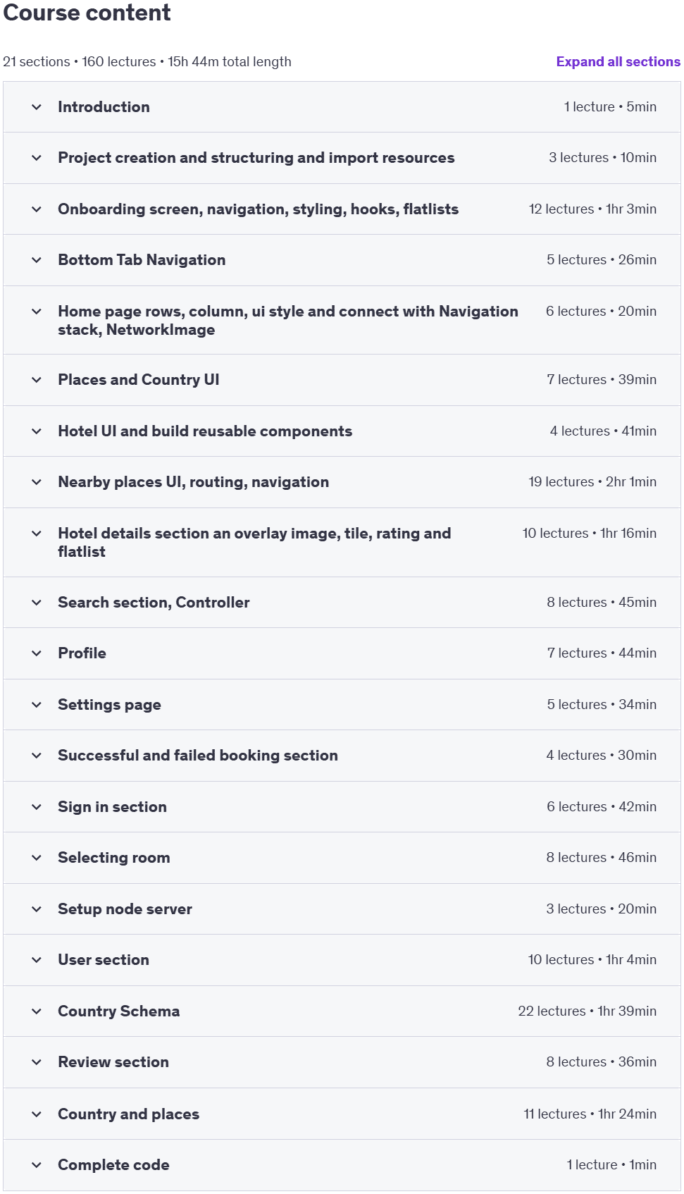 Course topics · React Native Tutorial | Travel App 2024-1