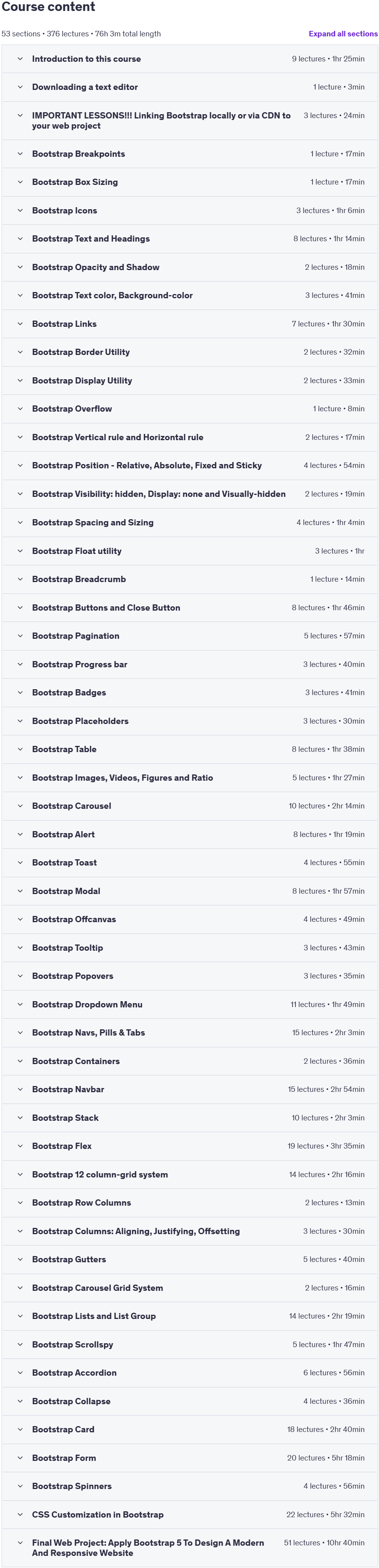 Course topics · Mastery Of Bootstrap 5 – Unlock Bootstrap From Basic To Pro 2025-3