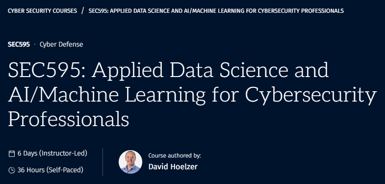 Pictures · SANS — SEC595: Applied Data Science and AI/Machine Learning for Cybersecurity Professionals 2022-6