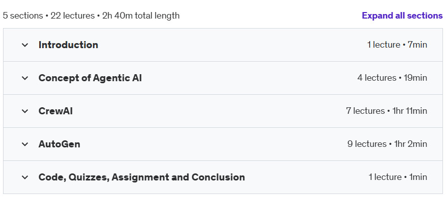 Course topics · Udemy — AI Agent :Design pattern to coding Agentic AI CrewAI AutoGen 2024-10