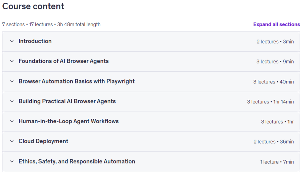 Course topics · AI Browser Agents with Python & Playwright 2026-6