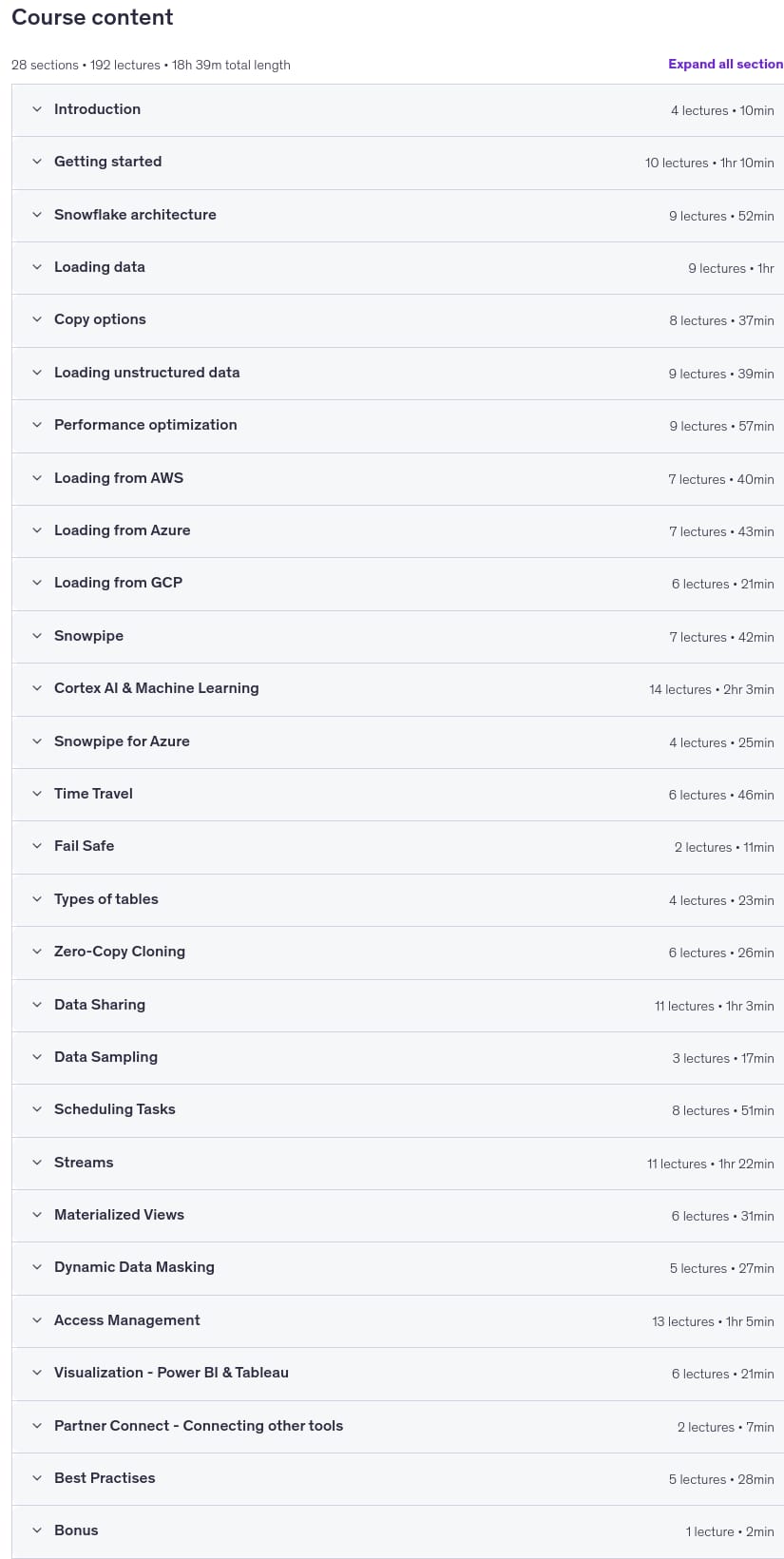 Course topics · Snowflake – The Complete Masterclass 2026-6