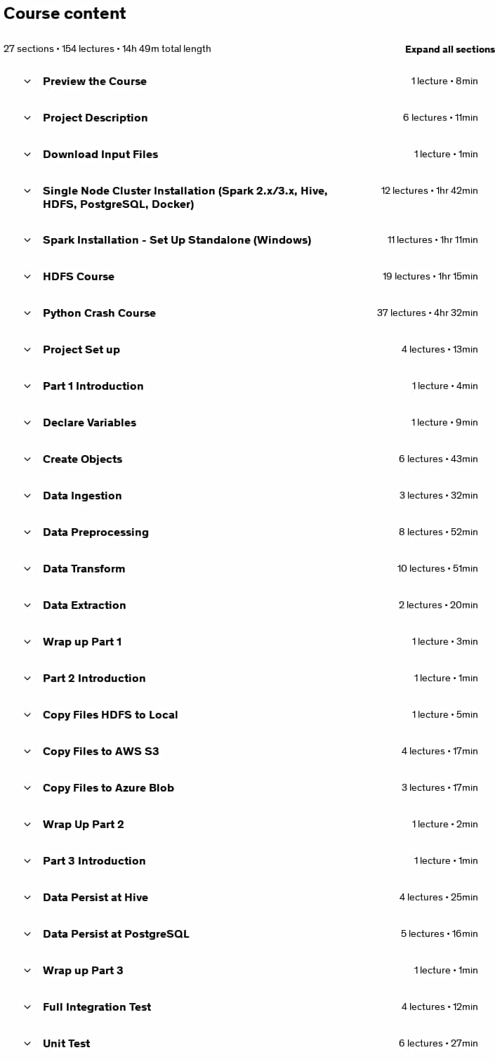Course topics · PySpark Project- End to End Real Time Project Implementation 2023-12