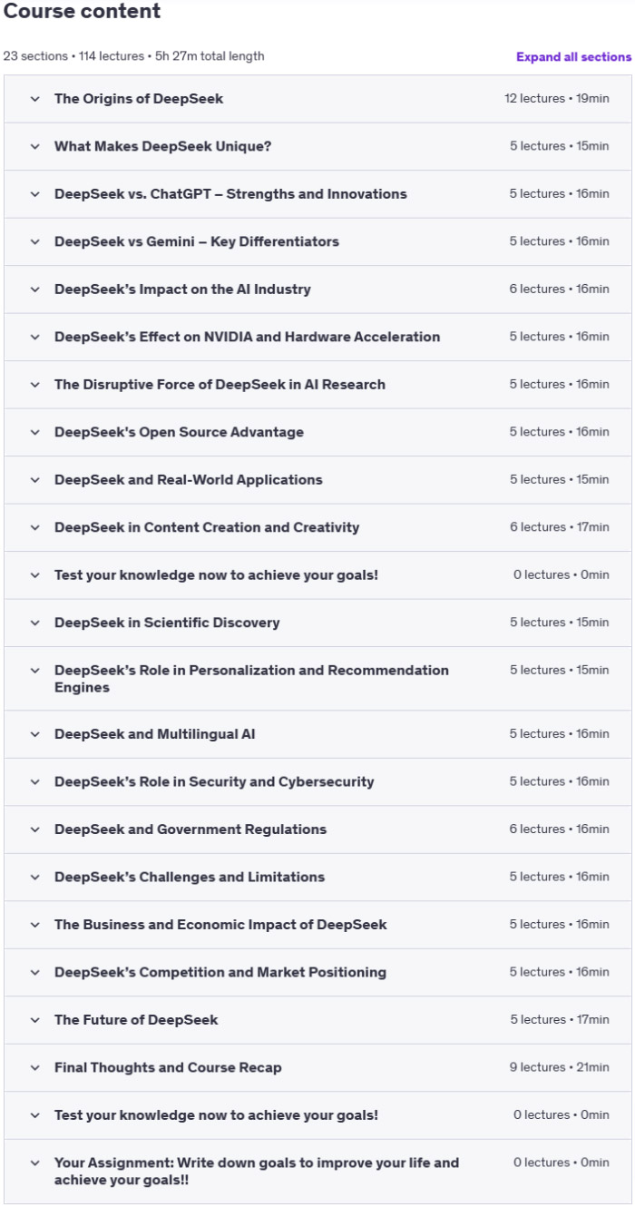 Course topics · DeepSeek: Learn Concepts, Principles & Impact in 100 Lessons 2025-1