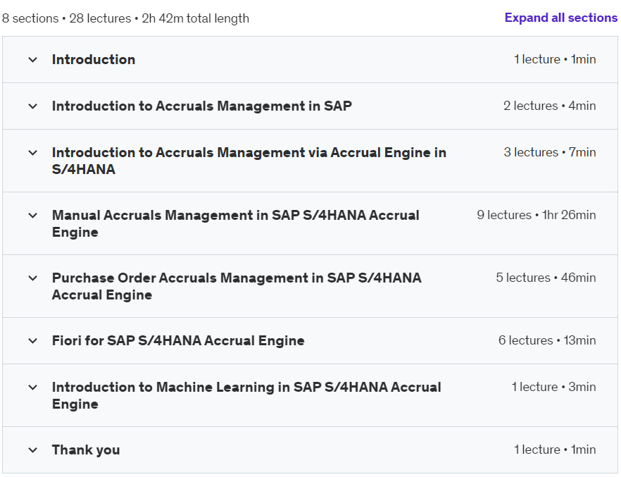 Course topics · Udemy — Accruals Management with Accrual Engine in SAP S/4HANA 2024-5