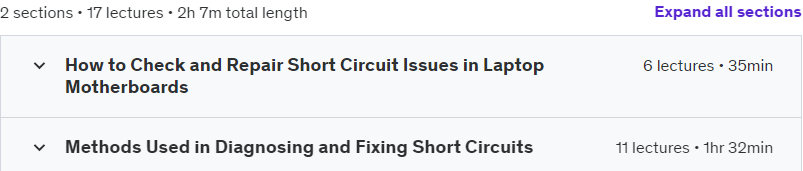 Course topics · Short Circuit Repairs in Laptop Motherboards 2023-1