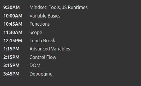 Course topics · Getting Started with JavaScript, v3 2025-8