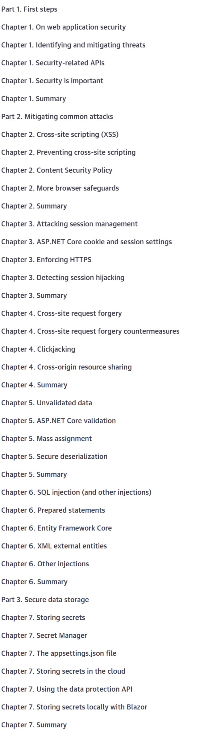 Course topics · Oreilly — ASP.NET Core Security, Video Edition 2022-7