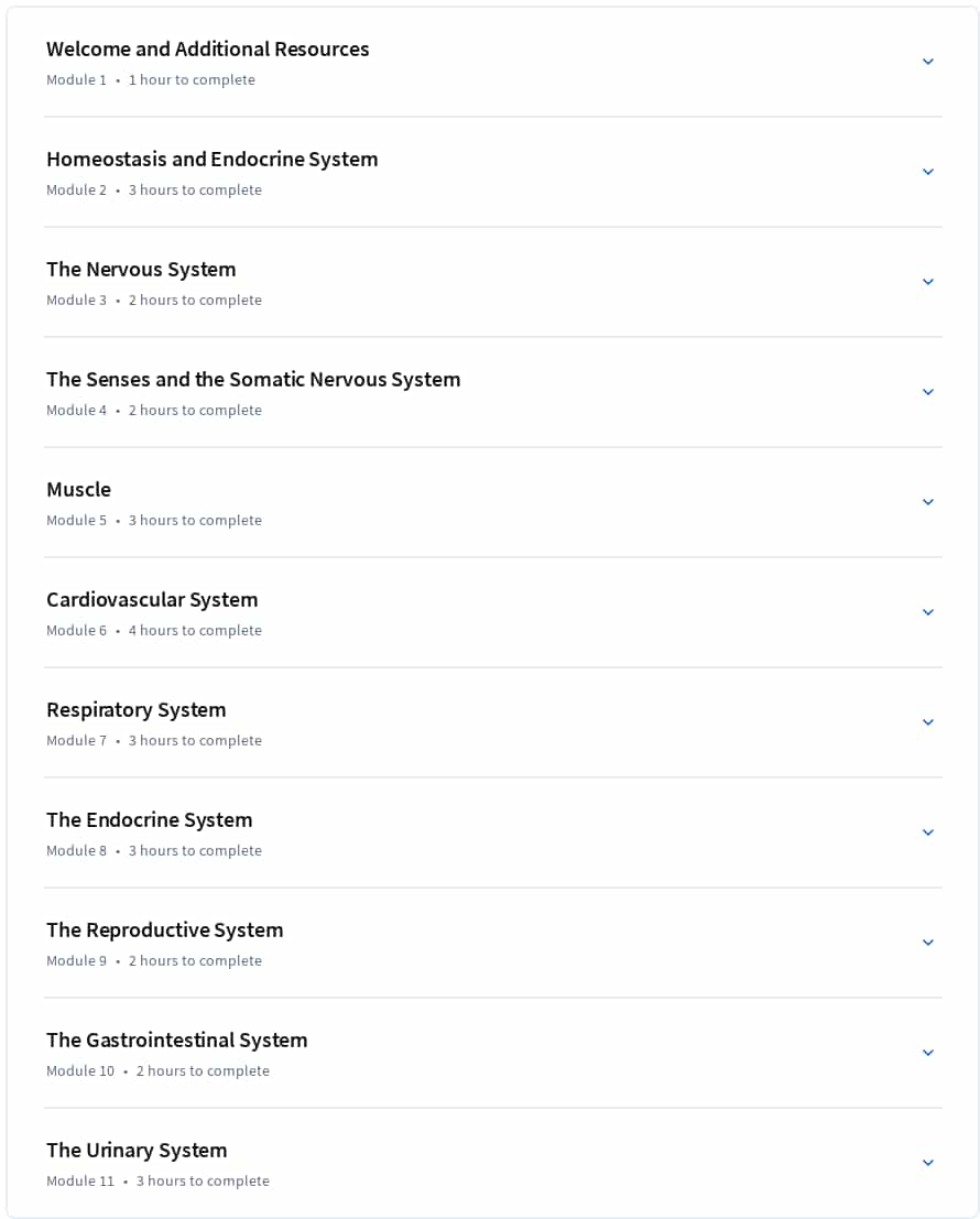 Course topics · Coursera — Introductory Human Physiology 2025-3