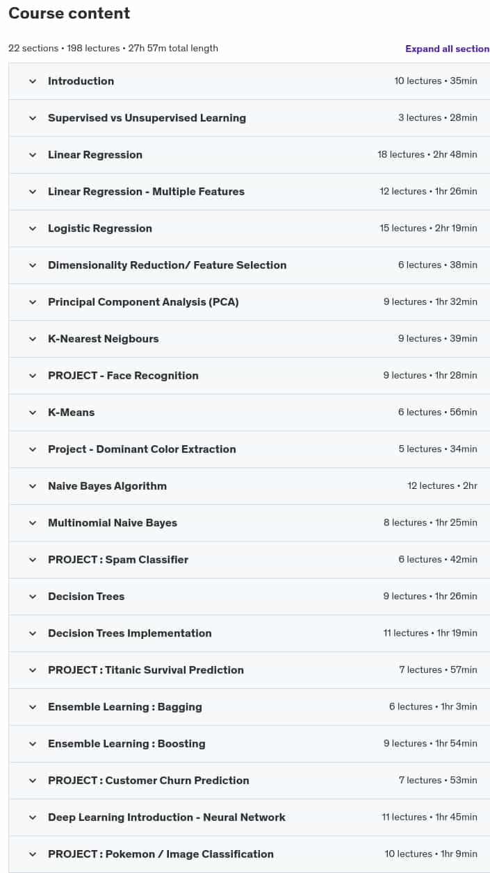 Course topics · Udemy — Machine Learning Essentials – Master core ML concepts 2024-11