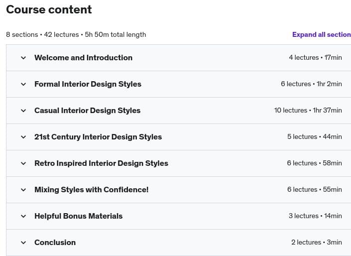 Course topics · How to Work with Interior Design Styles Like a Pro 2022-8
