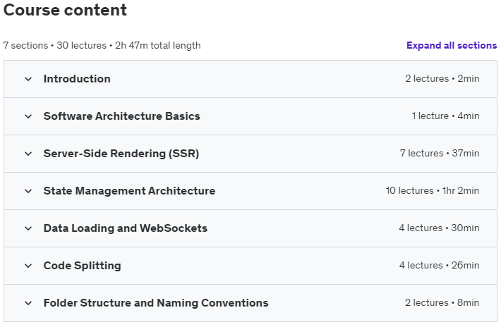 Course topics · React Architecture Essentials: Design for Scalability 2024-8