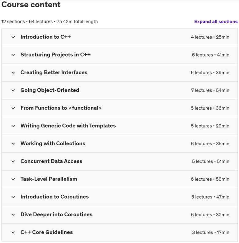 Course topics · Udemy — Multi-Paradigm Programming with Modern C++ 2020-6