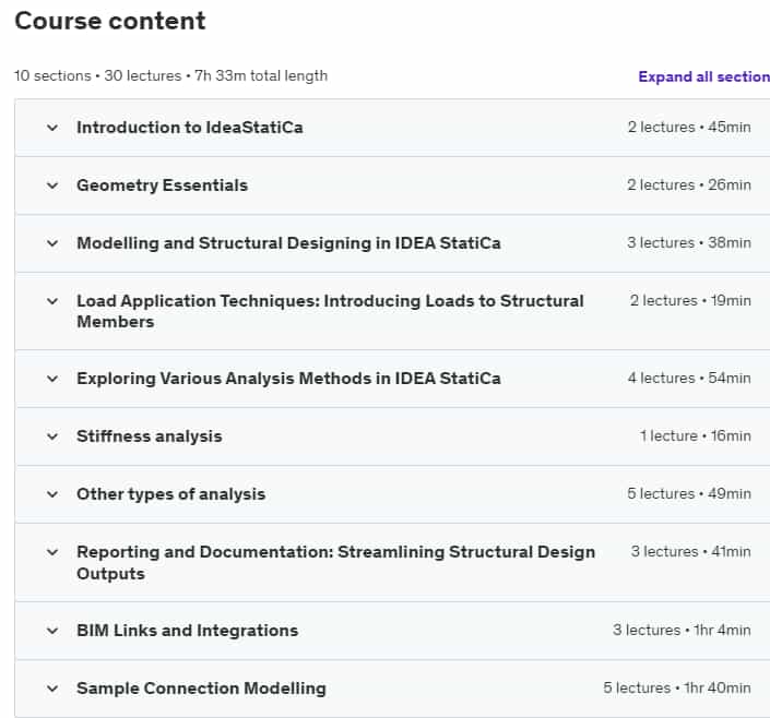 Course topics · Udemy — Mastering Steel Connection Design with IDEA StatiCa 2024-8