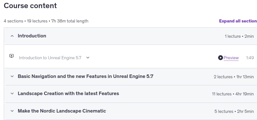 Course topics · Ultimate Unreal Engine 5.7 Environment PVE & PCG Masterclass 2025-12