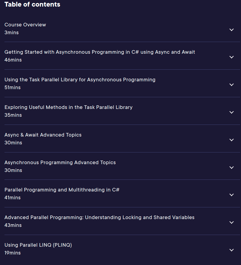 Course topics · Pluralsight — Asynchronous Programming in C# 10 2022-10