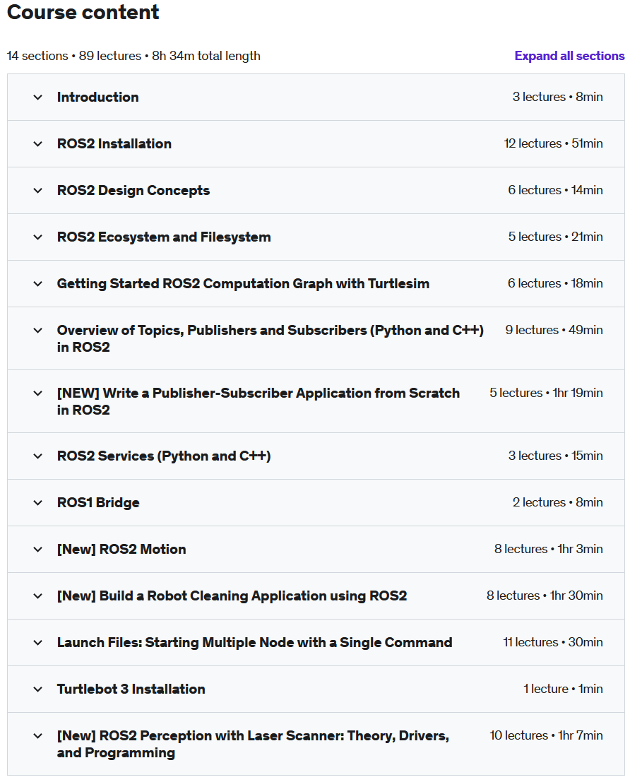 Course topics · ROS2 (Foxy-Humble) For Beginners I: Basics Motion & Lasers 2023-3