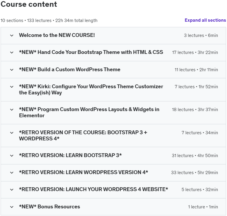 Course topics · Udemy — WordPress Development with Bootstrap: The Complete Course 2024-6