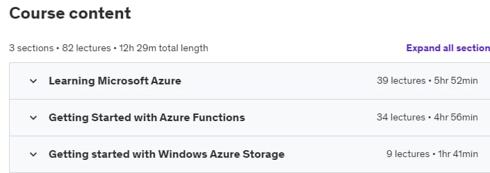 Course topics · Udemy — Learning Path: Microsoft Azure: Cloud Computing and Storage 2017-7
