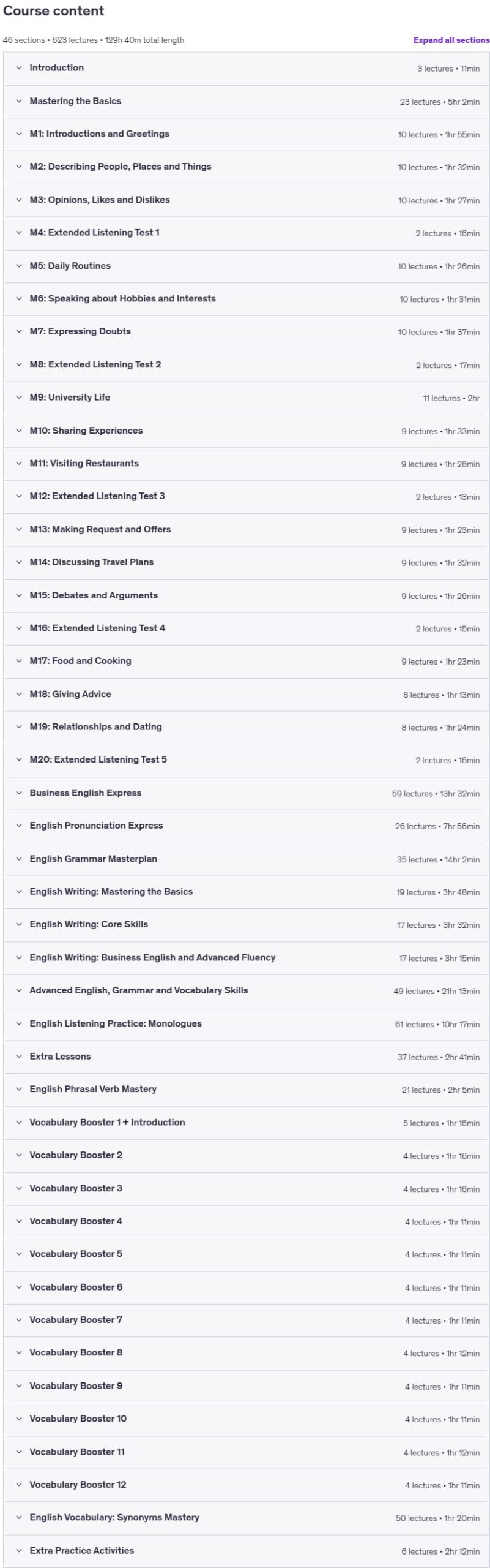 Course topics · English Speaking Complete: English Language Mastery 2026-1