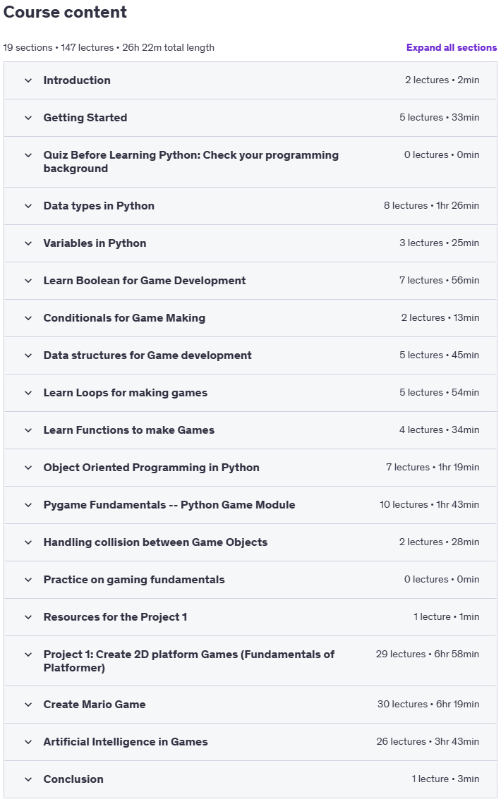 Course topics · Udemy — Learn To Code By Making Games in Python 2024-7