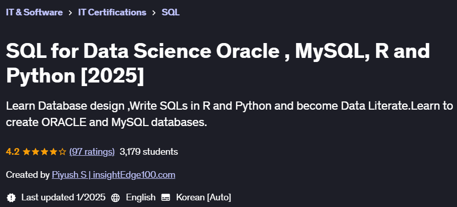 Pictures · Udemy — SQL for Data Science Oracle , MySQL, R and Python [2025] 2025-1